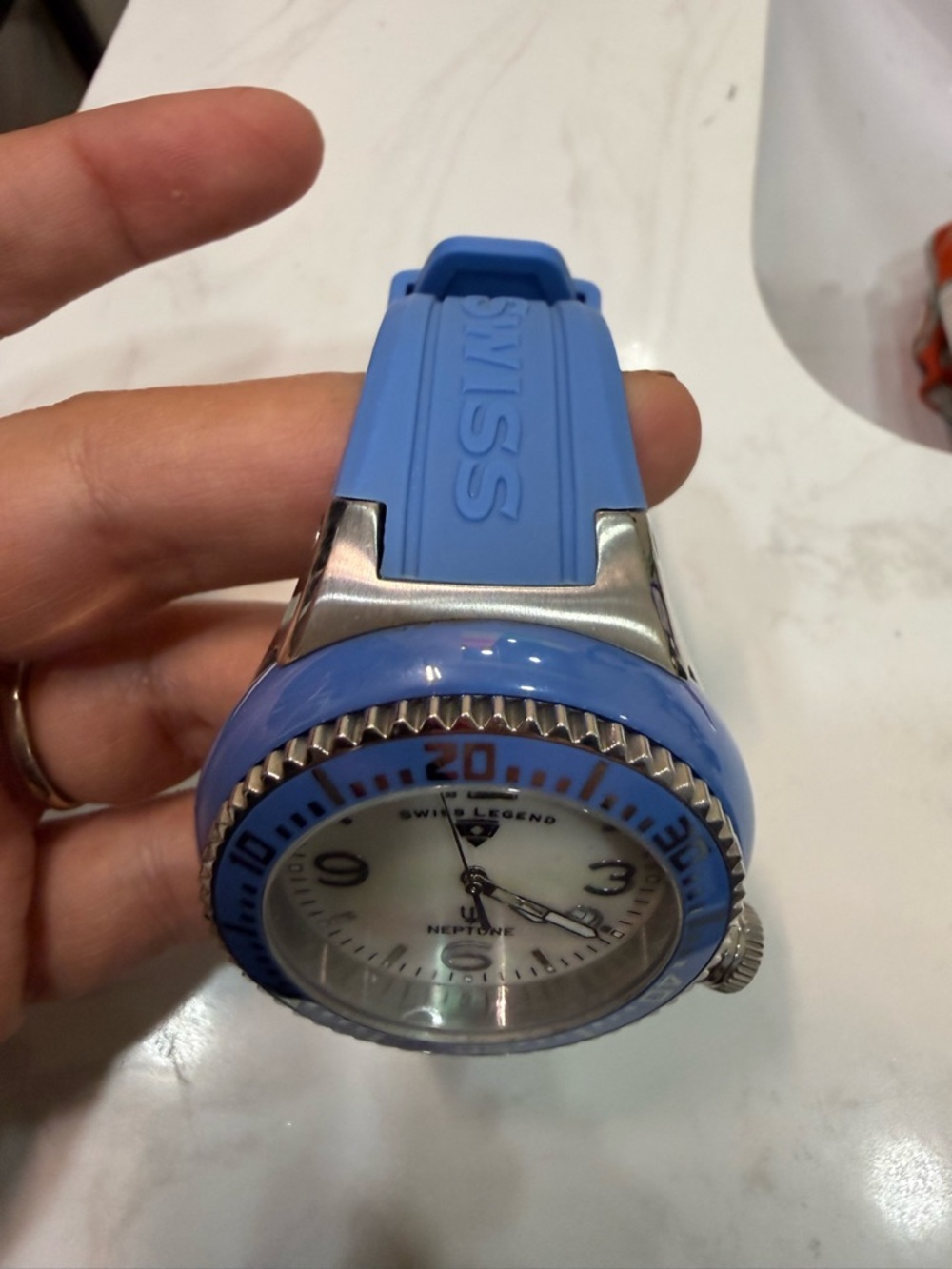 Swiss Legend Blue Silicone Dive Watch with Mother of Pearl Face - Picture 4 of 7